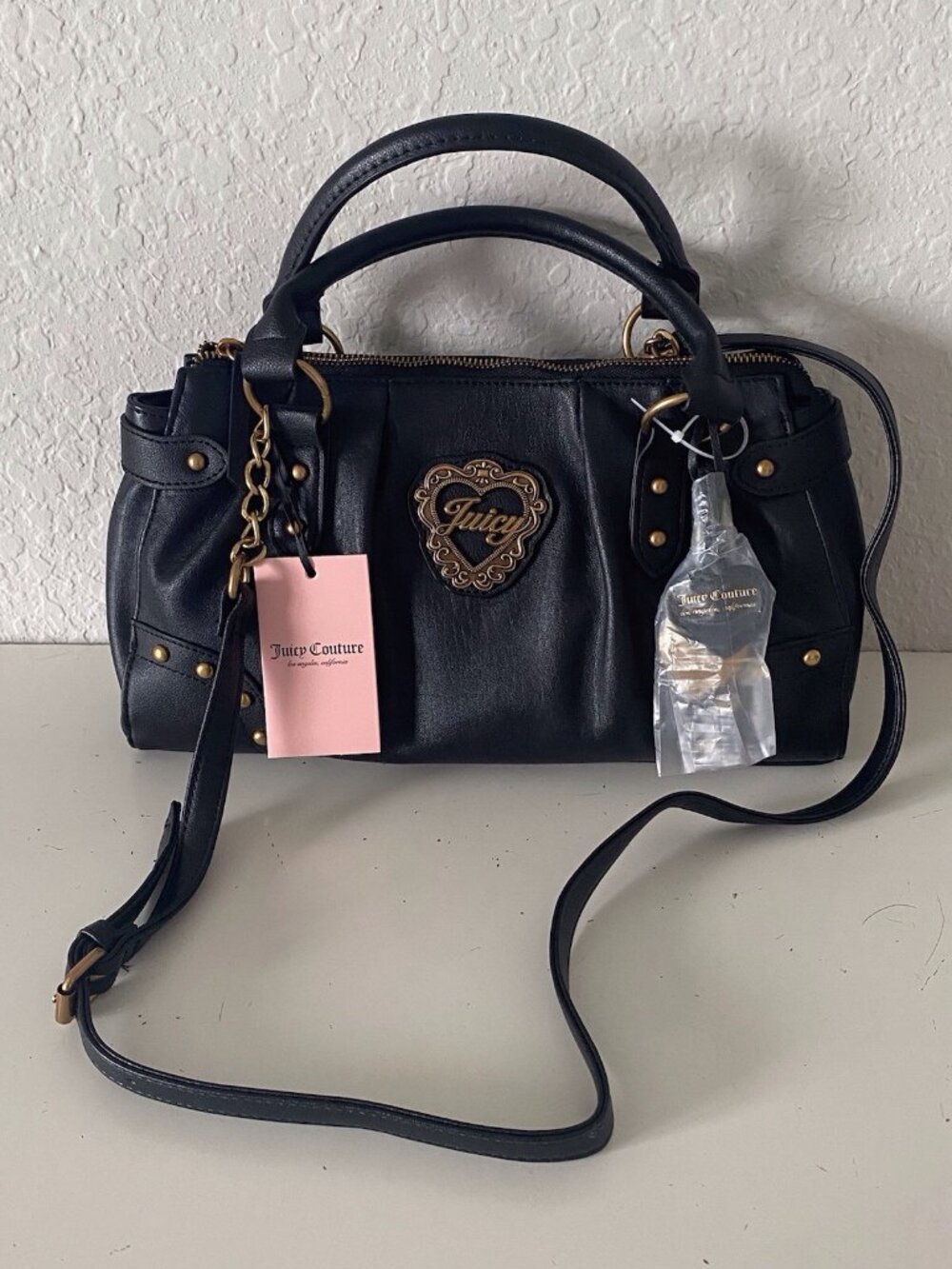 Juicy Couture In Her Juicy Era‎ Satchel Bag Liquorice Crossbody W/Charm NEW